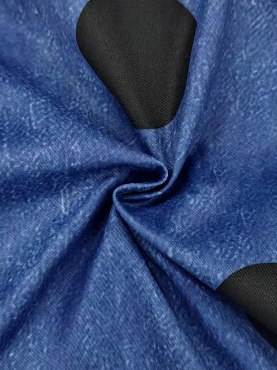 Chemisier boutonné fendu sur le côté à ourlet plongeant, à coupe irrégulière, à poches, à pois, à empiècements, à col montant, couleur contrastée