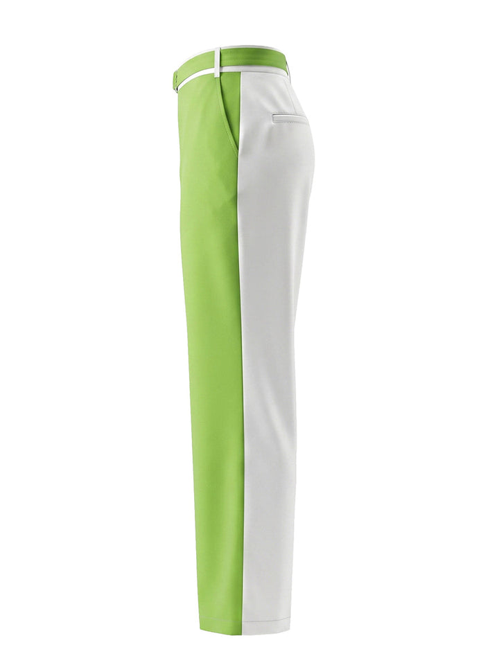 Pantalon plissé taille haute, avec ceinture, couleur contrastée