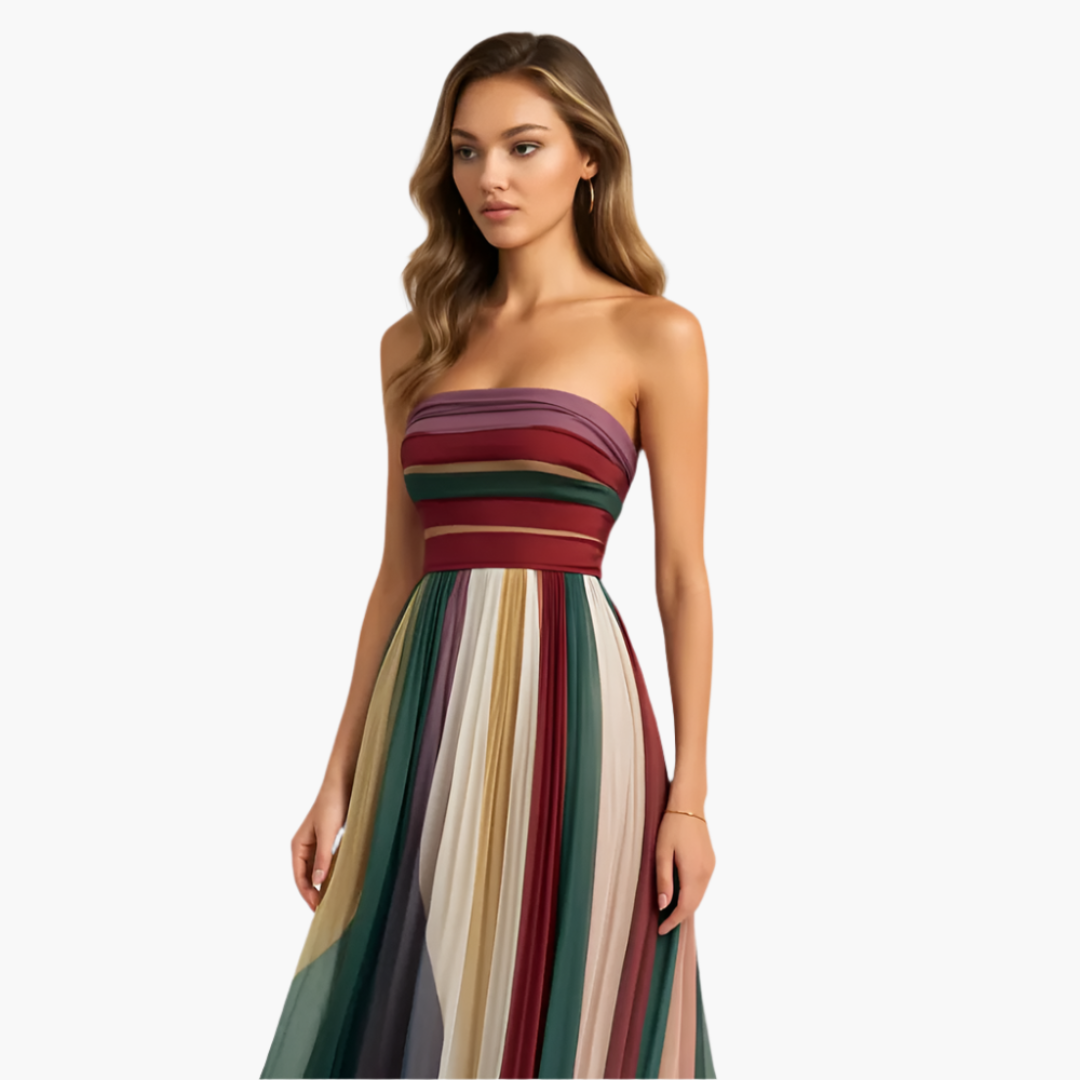 Robe maxi pour femmes - Sans bretelles, rayée et élégante