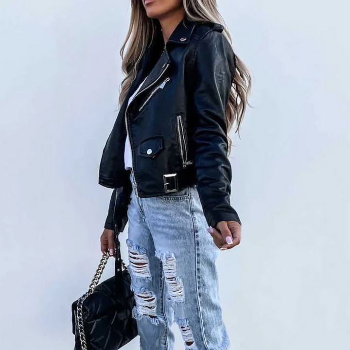 Veste en Cuir Courte Femme Noire