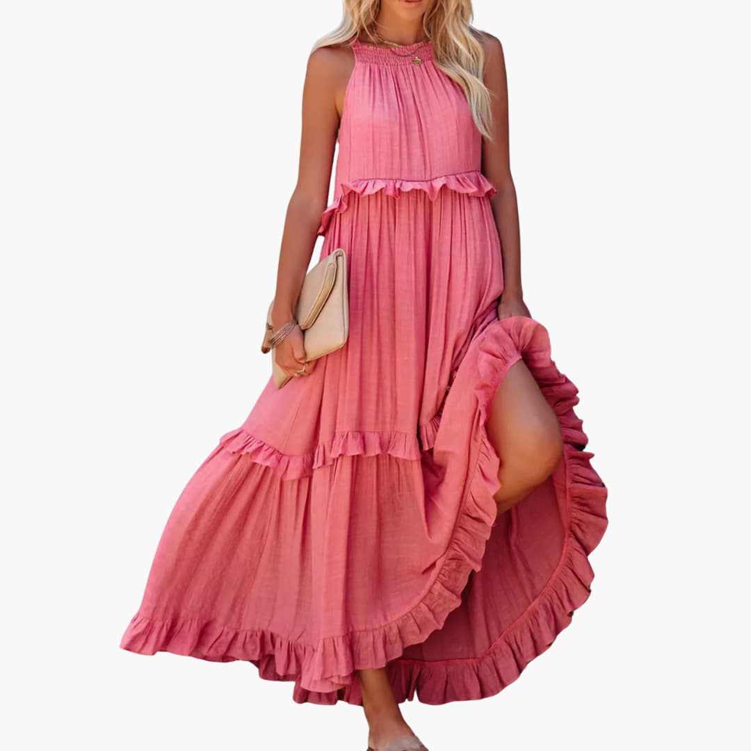 Robe maxi à volants - Robe à volants pour femmes, élégante et légère
