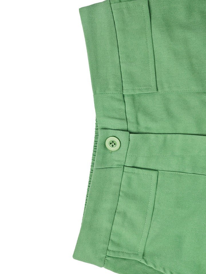 Pantalon boutonné à poches, à taille élastique, à jambes larges, taille haute, couleur unie