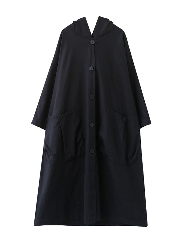 Manteau long trench ample à capuche