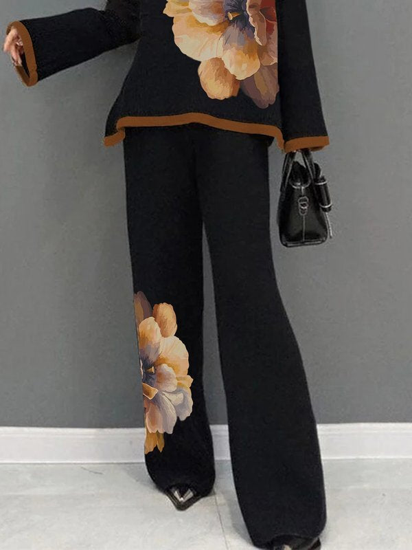 Pantalon ample taille haute, à imprimé floral