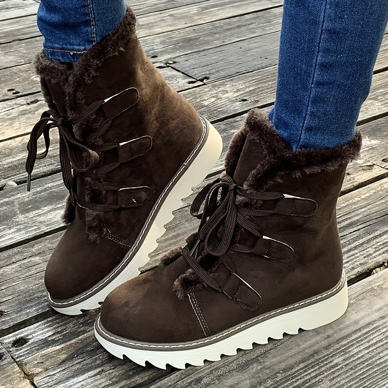 Bottes d'Hiver Femme | Avec Lacets et Semelle Épaisse