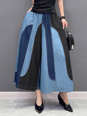 Jean ample à jambes larges, à taille élastique, à empiècements, couleur contrastée