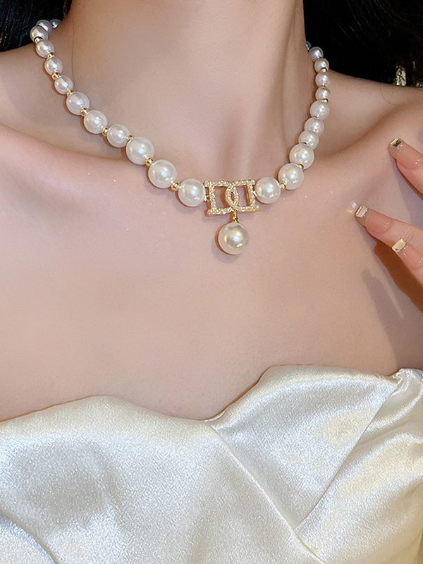 Collier délicat en perles d'imitation, accessoires de colliers