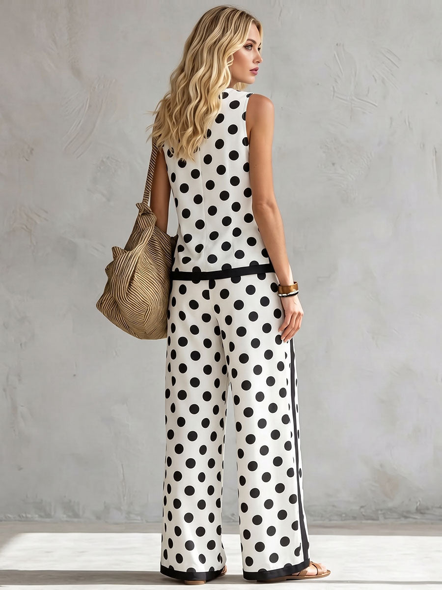 Pantalon ample rayé à jambes larges, à poches, à pois, couleur contrastée