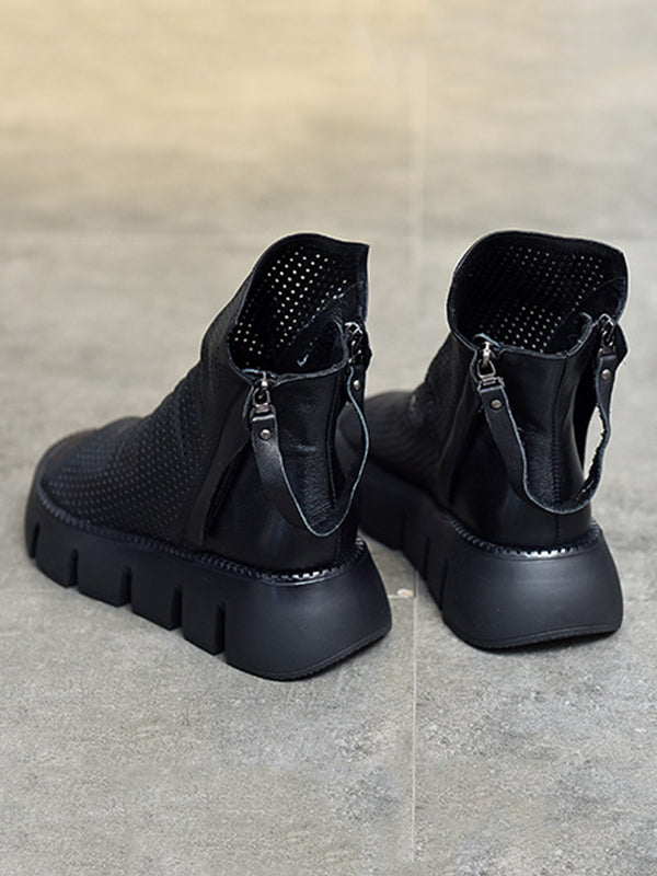 Chaussures à plateforme creuses à fermeture éclair marron noir urbain