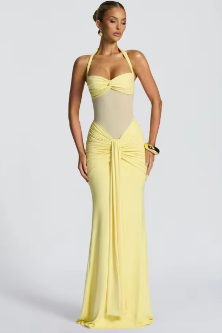 Céline | Robe Maxi à Dos Nu Femme Ruchée Invité de Mariage – Halter Maxi 2026