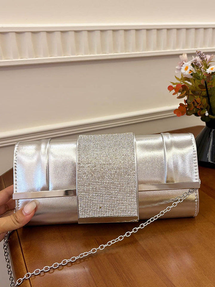 Sac à main géométrique à strass, à chaîne, couleur unie