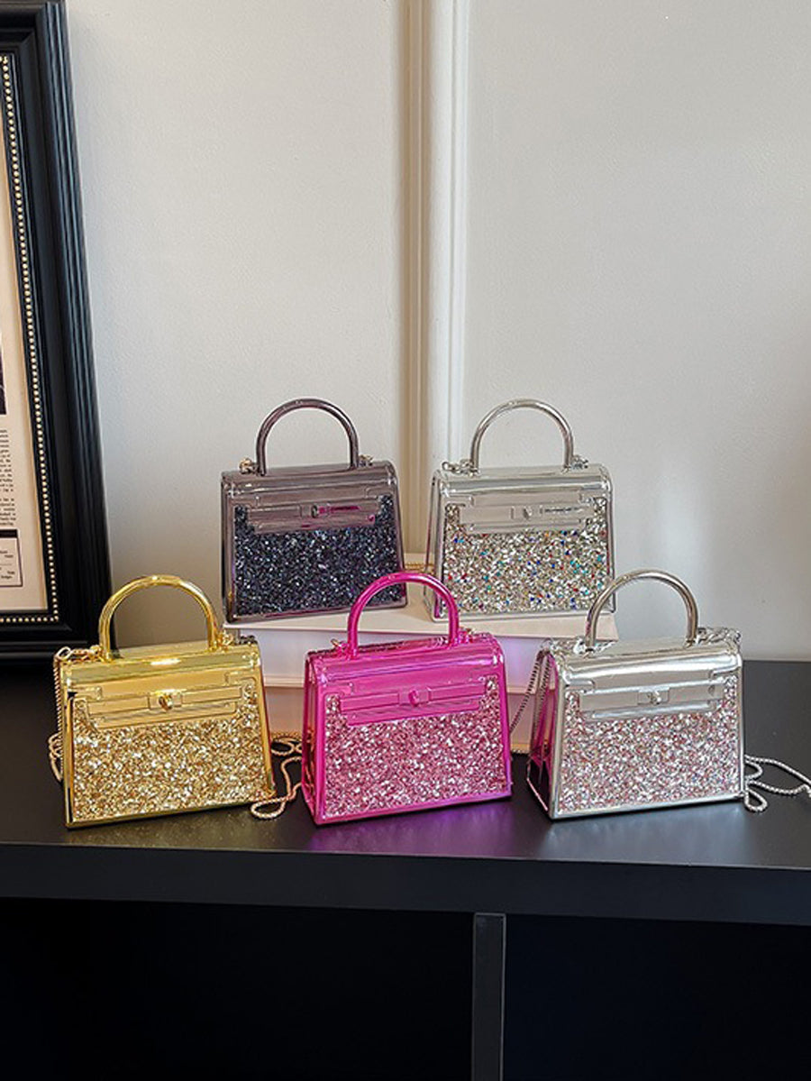 Sac à main bandoulière brillant géométrique à chaîne