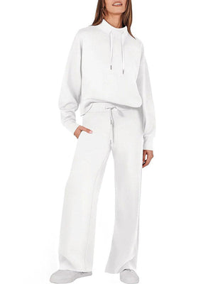 Ensemble deux pièces taille haute, manches longues, cordon de serrage, sweat-shirt fendu + pantalon/pantalon