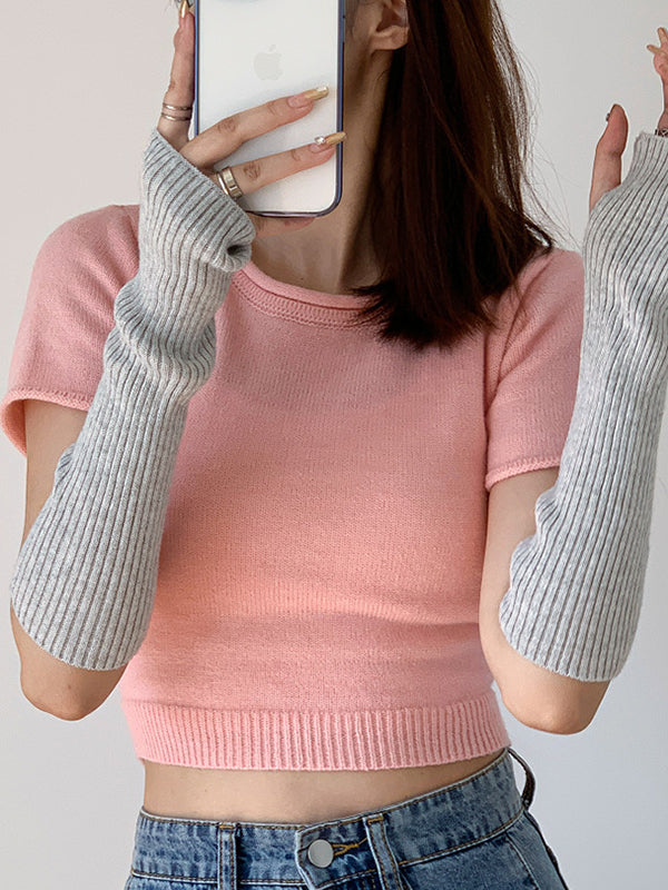 Tricot de laine décontracté, garde au chaud, accessoires chauffe-bras de couleur unie