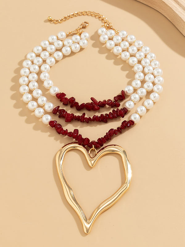 Collier perlé délicat en forme de cœur, couleur contrastée