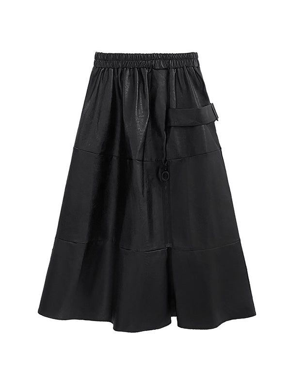 Jupe trapèze tendance à empiècements et fermeture éclair, couleur unie