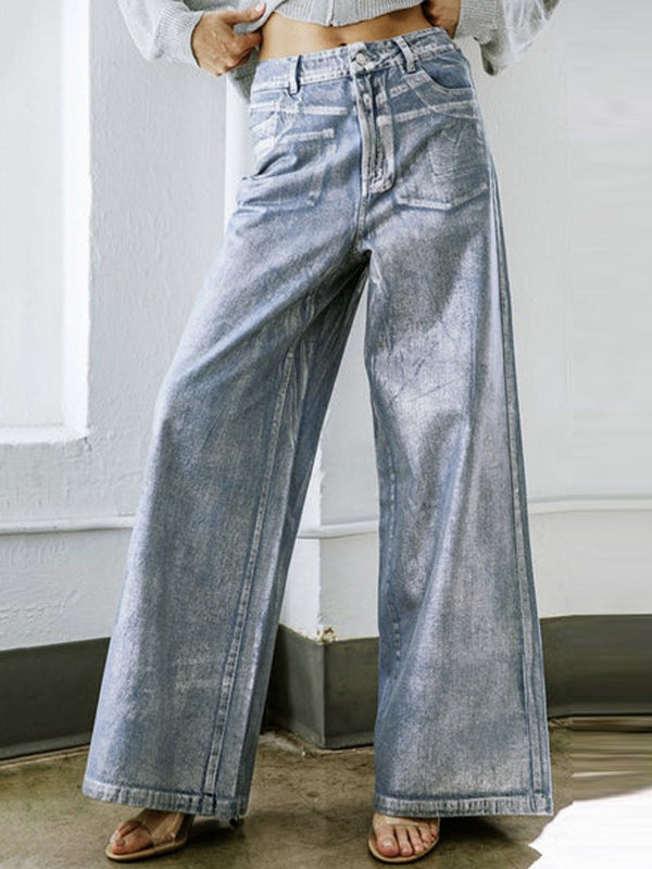 Jean ample imprimé taille haute, à empiècements