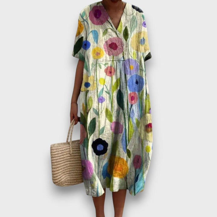 Miradie – Robe midi fleurie avec décolleté en V