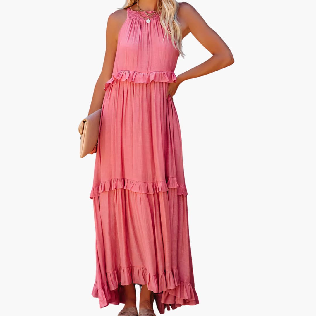 Robe maxi à volants - Robe à volants pour femmes, élégante et légère