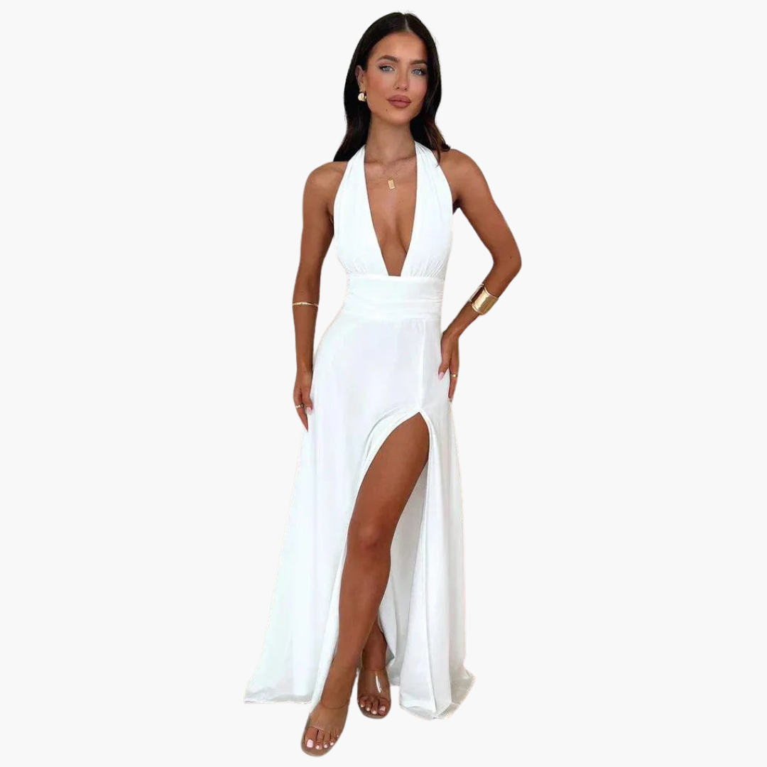 Robe maxi avec fente et col halter - Mode de soirée pour femmes