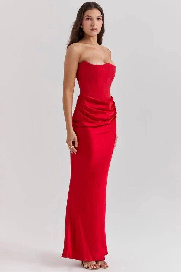 Sabrina | Robe Maxi Corset Sans Bretelles en Satin – Corset Satin Maxi 2026