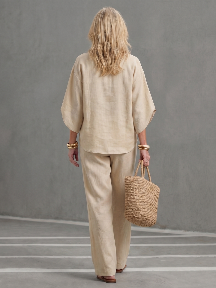 Amity | Ensemble Tunika-Pantalon à Boutons Frontaux Relaxé