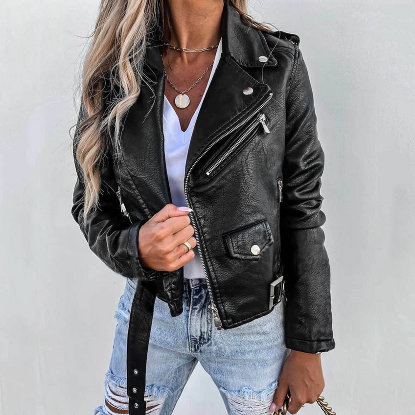 Veste en Cuir Courte Femme Noire