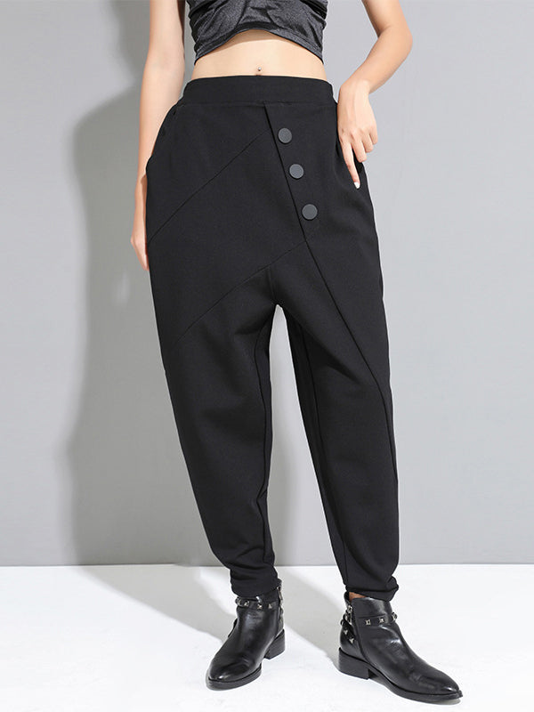 Pantalon sarouel taille haute noir avec boutons