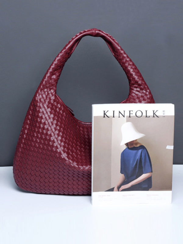Sac à main géométrique tressé à empiècements, à fermeture éclair, couleur unie
