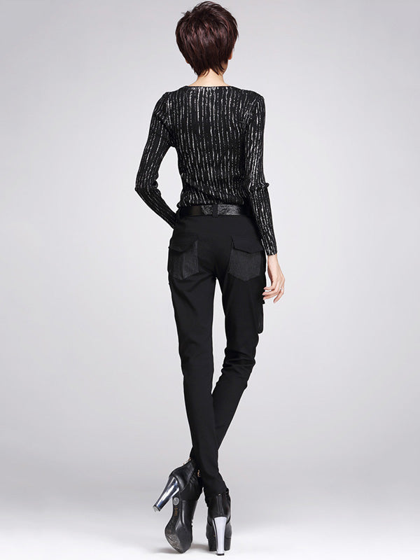 Pantalon décontracté à empiècements, à poches, à fermeture éclair
