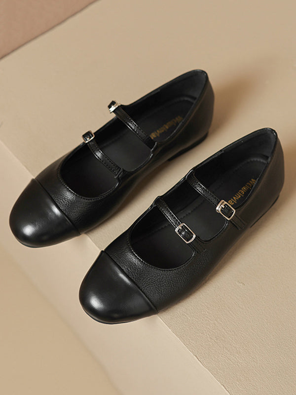 Chaussures plates à empiècements et bout rond avec boucle de ceinture Mary Janes