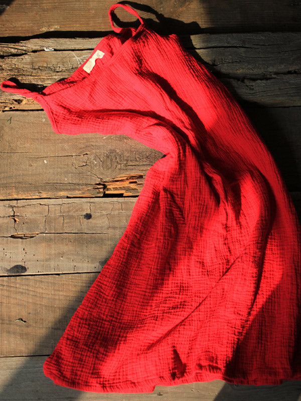 Robe courte ample vintage, à fines bretelles, sans manches, couleur unie