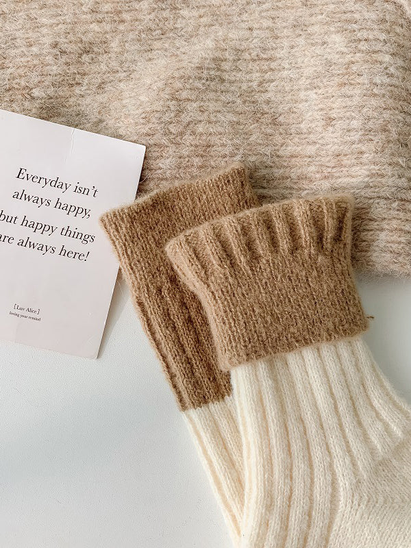 Chaussettes plissées à taille élastique, couleur contrastée