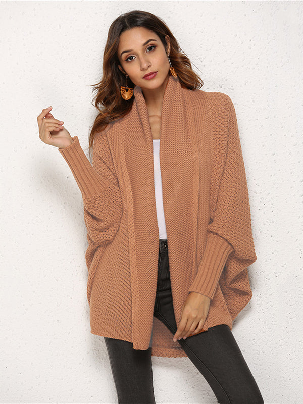 Cardigan décontracté ample à manches chauve-souris, couleur unie