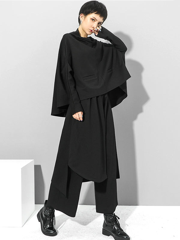 Irrégularité taille élastique jambe large pantalon de couleur unie