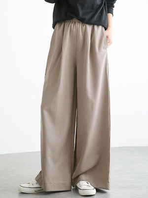 Pantalon taille haute à jambes larges, élastique, couleur unie, à empiècements, large côté