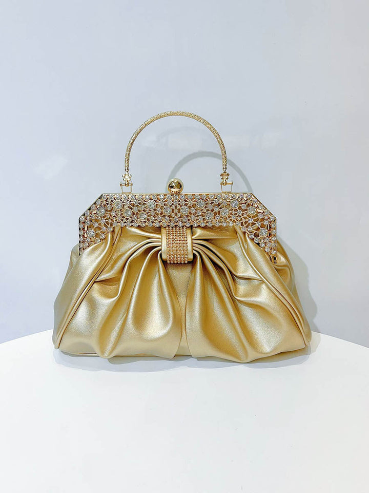 Sac à main plissé à chaîne, à strass, à empiècements