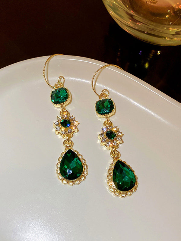 Accessoires de boucles d'oreilles goutte d'eau en strass vert urbain