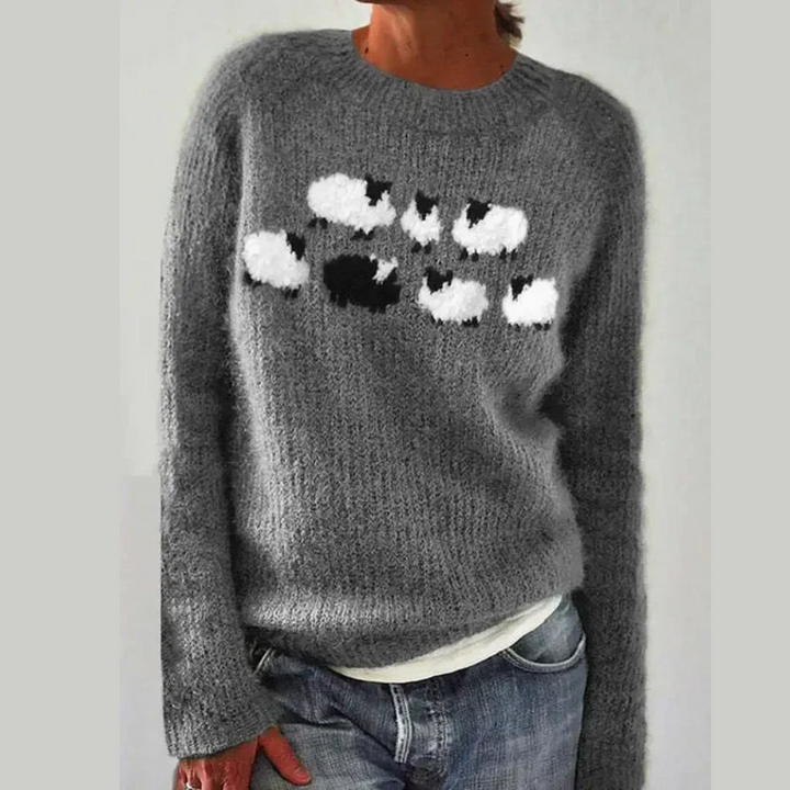 Pull en grosse maille norvégien pour femmes | Col rond à manches longues