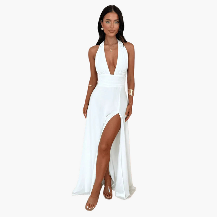 Robe maxi avec fente et col halter - Mode de soirée pour femmes