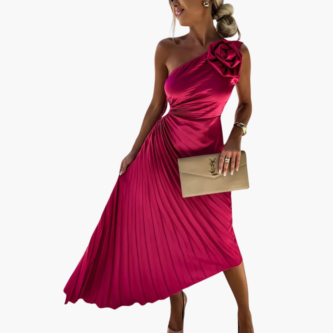 Robe midi romantique pour femmes – Appliques florales 3D