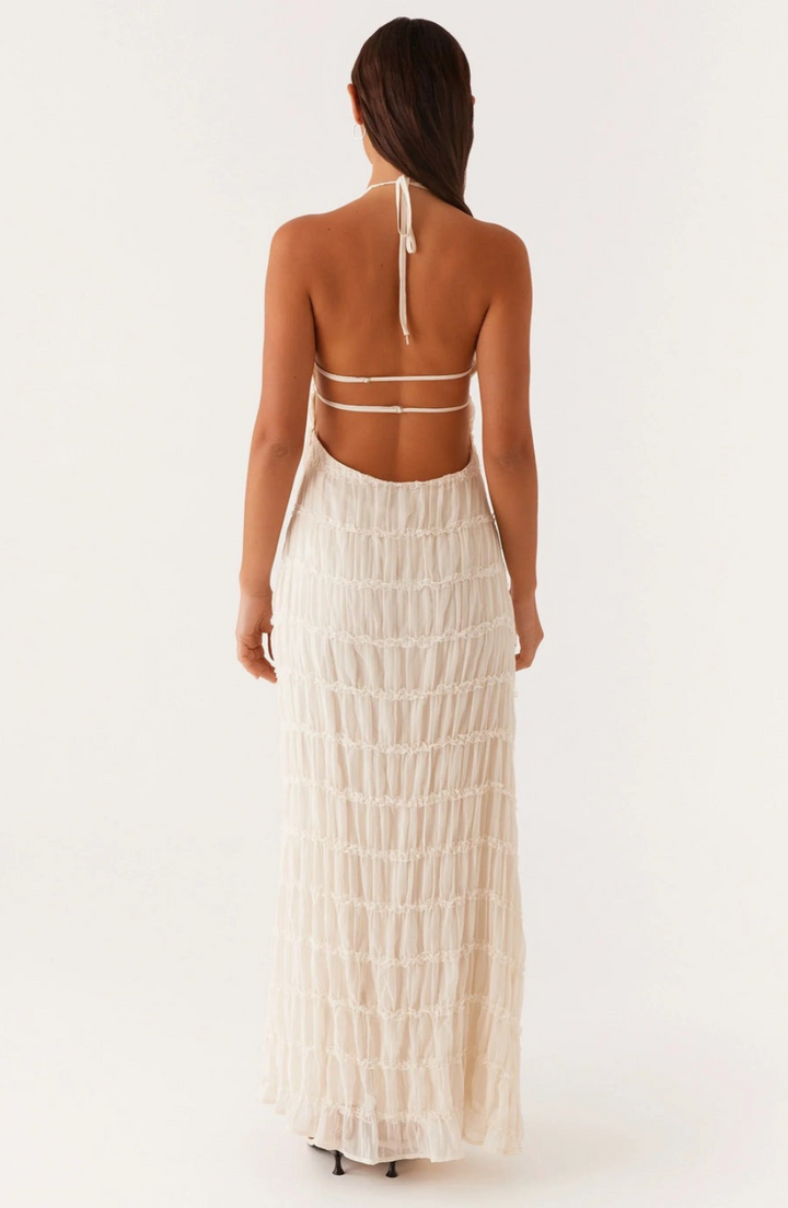 Caroline | Robe maxi à col halter texturé
