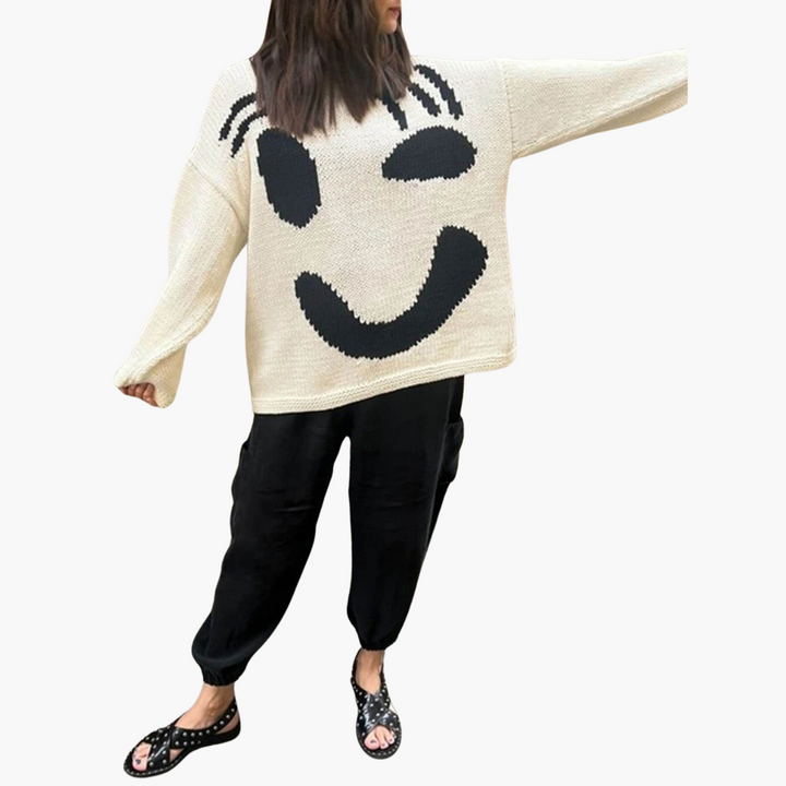 Pull en tricot pour femmes - avec coupe oversize et motif Smiley