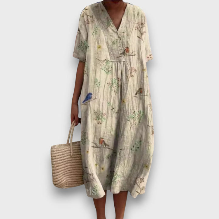 Miradie – Robe midi fleurie avec décolleté en V
