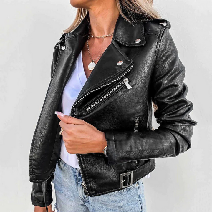 Veste en Cuir Courte Femme Noire