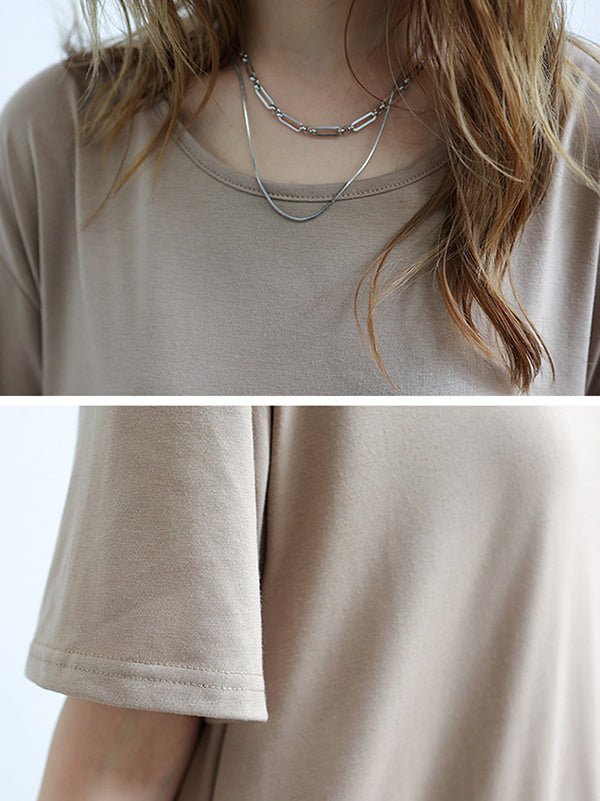 Robe longue simple ample à manches courtes, à col rond, couleur unie