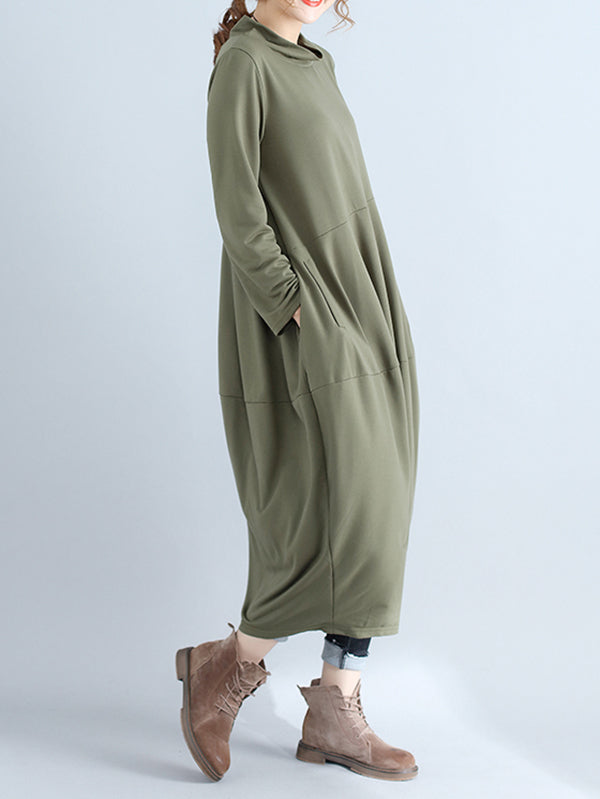 Robe mi-longue décontractée ample grande taille, à capuche, couleur unie
