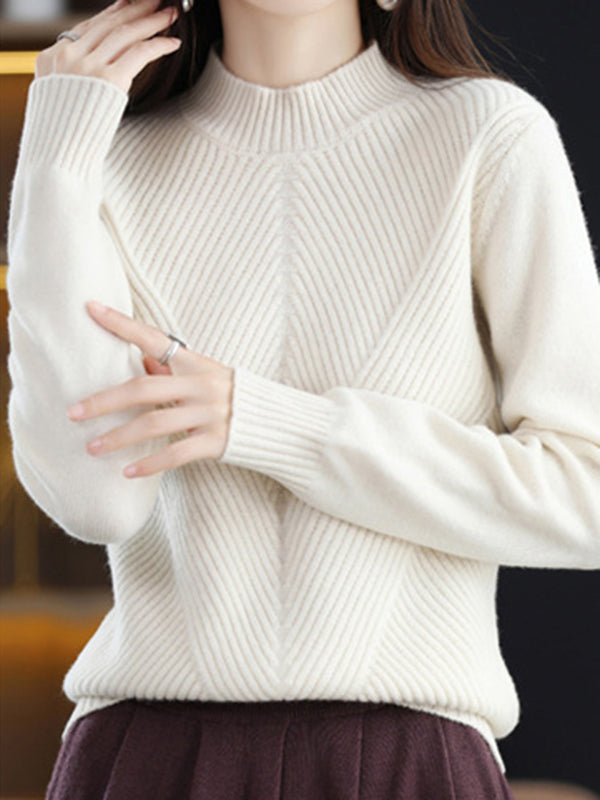 Pull urbain à manches longues et demi-col roulé de couleur unie
