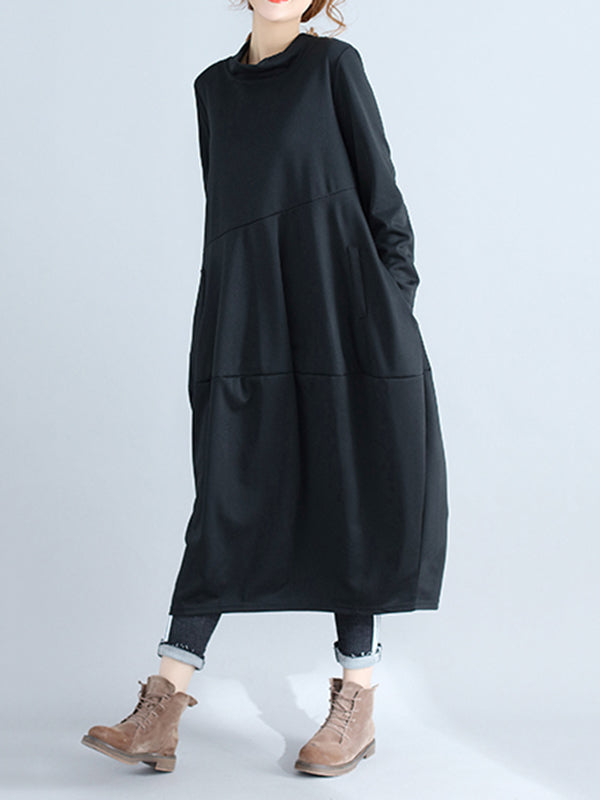 Robe mi-longue décontractée ample grande taille, à capuche, couleur unie