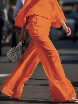 Pantalon ample à jambes larges, à poches, couleur unie
